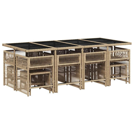 Matgrupp för trädgården med dynor 13 delar beige konstrotting