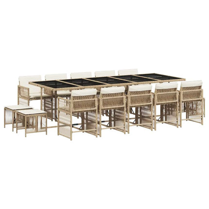 Matgrupp för trädgården med dynor 15 delar beige konstrotting