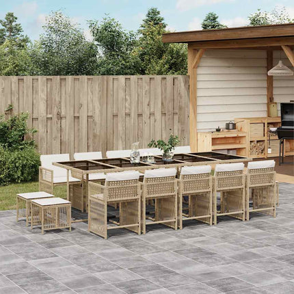 Matgrupp för trädgården med dynor 15 delar beige konstrotting