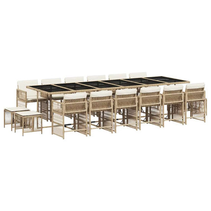 Matgrupp för trädgården med dynor 17 delar beige konstrotting