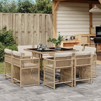 Matgrupp för trädgården med dynor 9 delar beige konstrotting