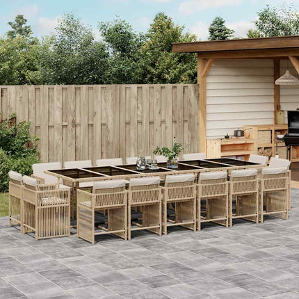 Matgrupp för trädgården med dynor 17 delar beige konstrotting