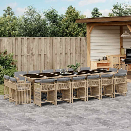 Matgrupp för trädgården med dynor 17delar mixbeige konstrotting