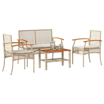 Loungegrupp för trädgården med dynor 4 delar konstrotting beige