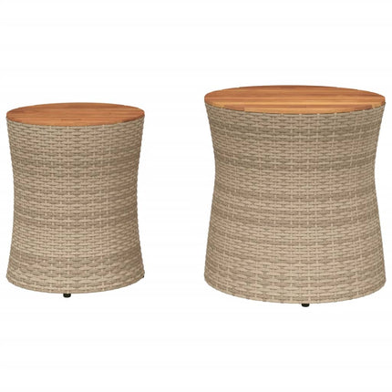 Sidobord 2 delar med träskiva beige konstrotting