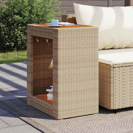 Trädgårdsbord med träskiva beige 60x40x75 cm konstrotting
