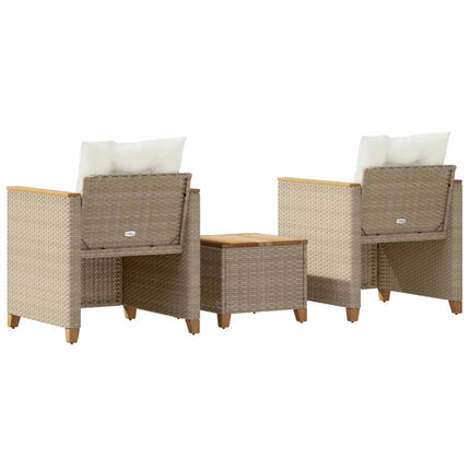 Bistrogrupp 3 delar med dynor beige konstrotting akaciaträ