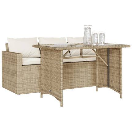 Matgrupp för trädgården med dynor 2 delar beige konstrotting