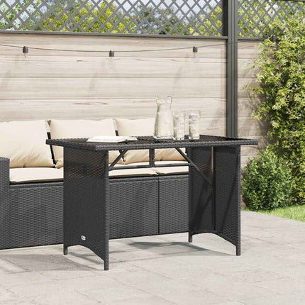 Trädgårdsbord med glasskiva svart 110x68x70 cm konstrotting