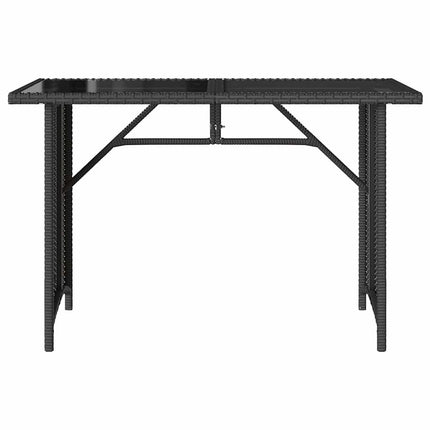 Trädgårdsbord med glasskiva svart 110x68x70 cm konstrotting