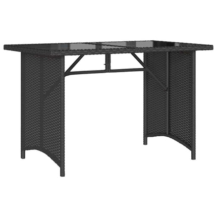 Trädgårdsbord med glasskiva svart 110x68x70 cm konstrotting