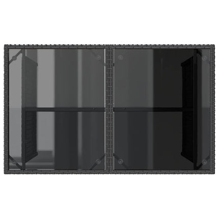 Trädgårdsbord med glasskiva svart 110x68x70 cm konstrotting