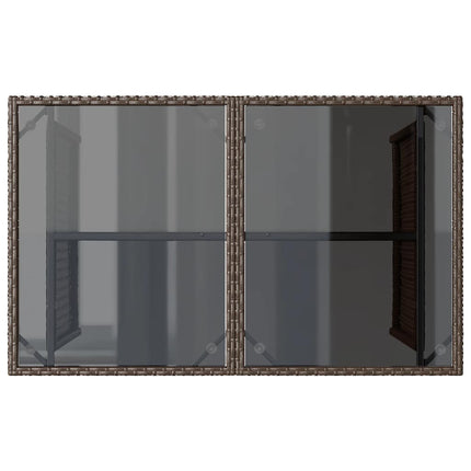 Trädgårdsbord med glasskiva brun 110x68x70 cm konstrotting