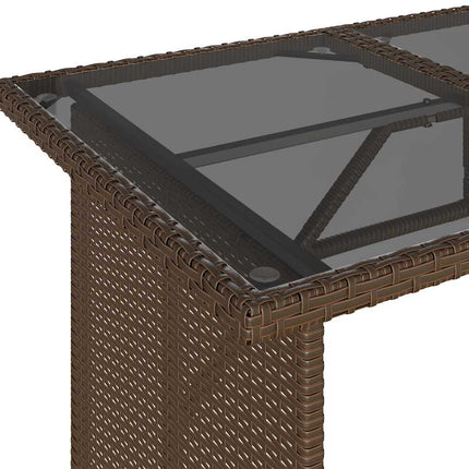 Trädgårdsbord med glasskiva brun 110x68x70 cm konstrotting