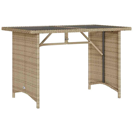 Trädgårdsbord med glasskiva beige 110x68x70 cm konstrotting