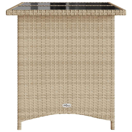 Trädgårdsbord med glasskiva beige 110x68x70 cm konstrotting