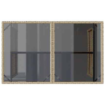 Trädgårdsbord med glasskiva beige 110x68x70 cm konstrotting