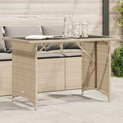 Trädgårdsbord med glasskiva beige 110x68x70 cm konstrotting