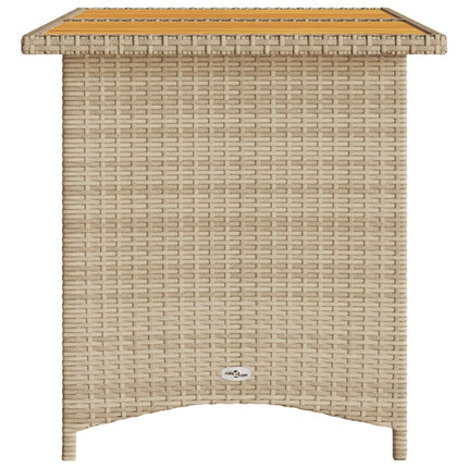 Trädgårdsbord med träskiva beige 110x68x70 cm konstrotting