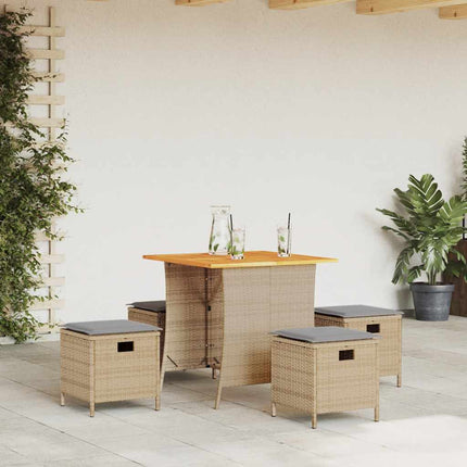 Matgrupp för trädgården med dynor 5 delar beige konstrotting