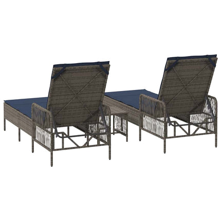 Solstol 3 pcs Grå och Marinblå 200 x 55 x 92 cm konstrotting