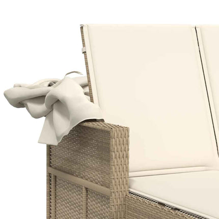 Dubbel solsäng med tak och dynor beige konstrotting