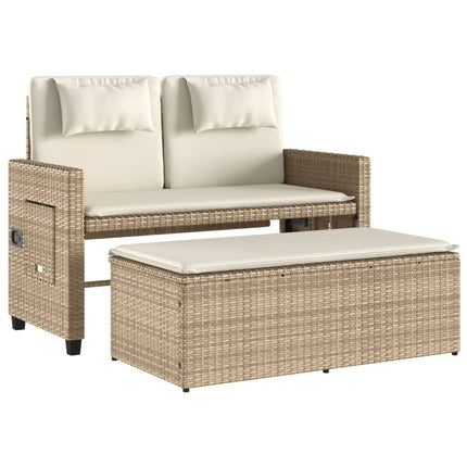 Justerbar trädgårdsbänk med dynor beige konstrotting