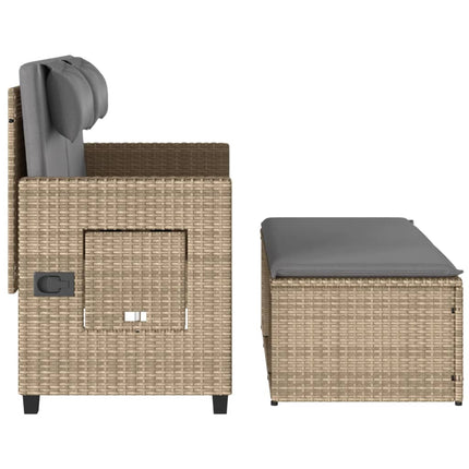 Justerbar trädgårdsbänk med dynor beige konstrotting
