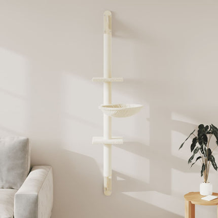 Väggmonterat klösträd med klöspelare gräddvit 142,5 cm
