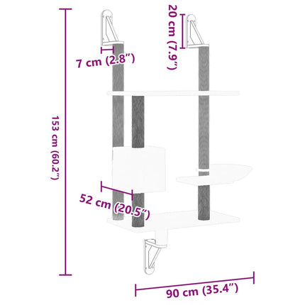 Väggmonterat klösträd med klöspelare gräddvit 153 cm