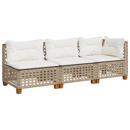 Trädgårdssoffa 3-sits med dynor konstrotting beige