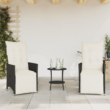 Caféset med dynor 3 delar svart konstrotting