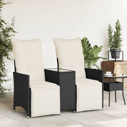 Trädgårdssoffa fällbar 2-sits med bord svart konstrotting