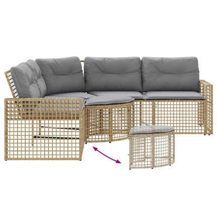 Trädgårdssoffa med dynor och pall L-formad beige konstrotting
