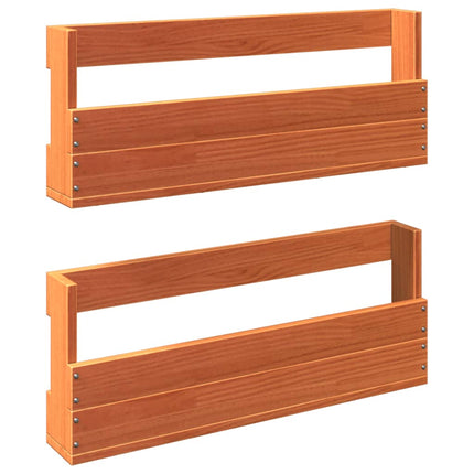 Väggmonterade skoställ 2 st vaxbrun 59x8,5x23,5 cm massivt furu