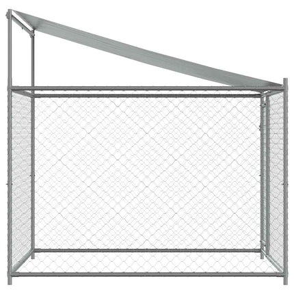 Hundgård med tak och dörr grå 2x2x2 cm galvaniserat stål