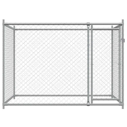 Hundgård med dörr grå 2x2x1,5 cm galvaniserat stål