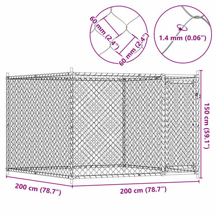Hundgård med dörr grå 2x2x1,5 cm galvaniserat stål