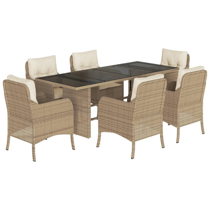 Matgrupp för trädgården med dynor 7 delar beige konstrotting