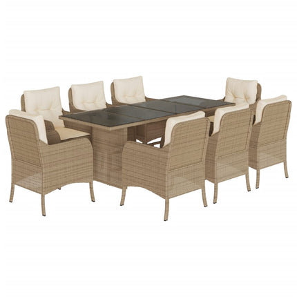 Matgrupp för trädgården med dynor 9 delar beige konstrotting