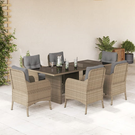 Matgrupp för trädgården med dynor 7 delar beige konstrotting