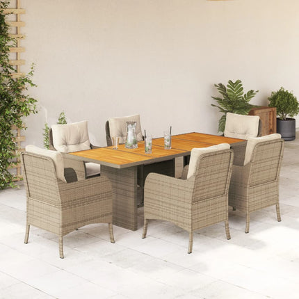 Matgrupp för trädgården med dynor 7 delar beige konstrotting