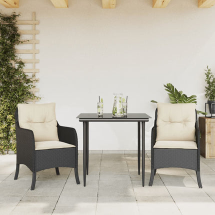 Matgrupp för trädgården med dynor 3 delar svart konstrotting