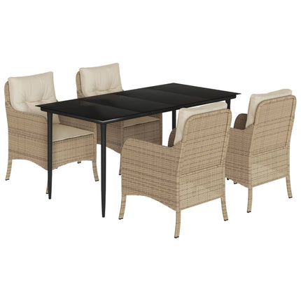 Matgrupp för trädgården med dynor 5 delar beige konstrotting