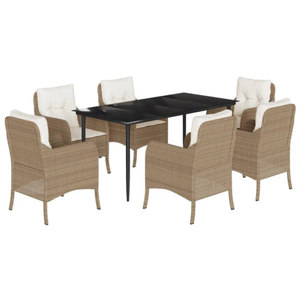 Matgrupp för trädgården med dynor 7 delar beige konstrotting