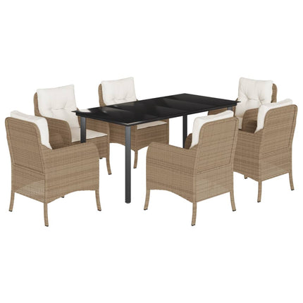 Matgrupp för trädgården med dynor 7 delar beige konstrotting