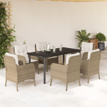 Matgrupp för trädgården med dynor 7 delar beige konstrotting