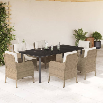 Matgrupp för trädgården med dynor 7 delar beige konstrotting
