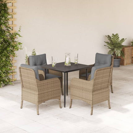 Matgrupp för trädgården med dynor 5 delar beige konstrotting
