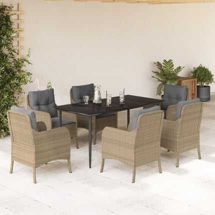 Matgrupp för trädgården med dynor 7 delar beige konstrotting
